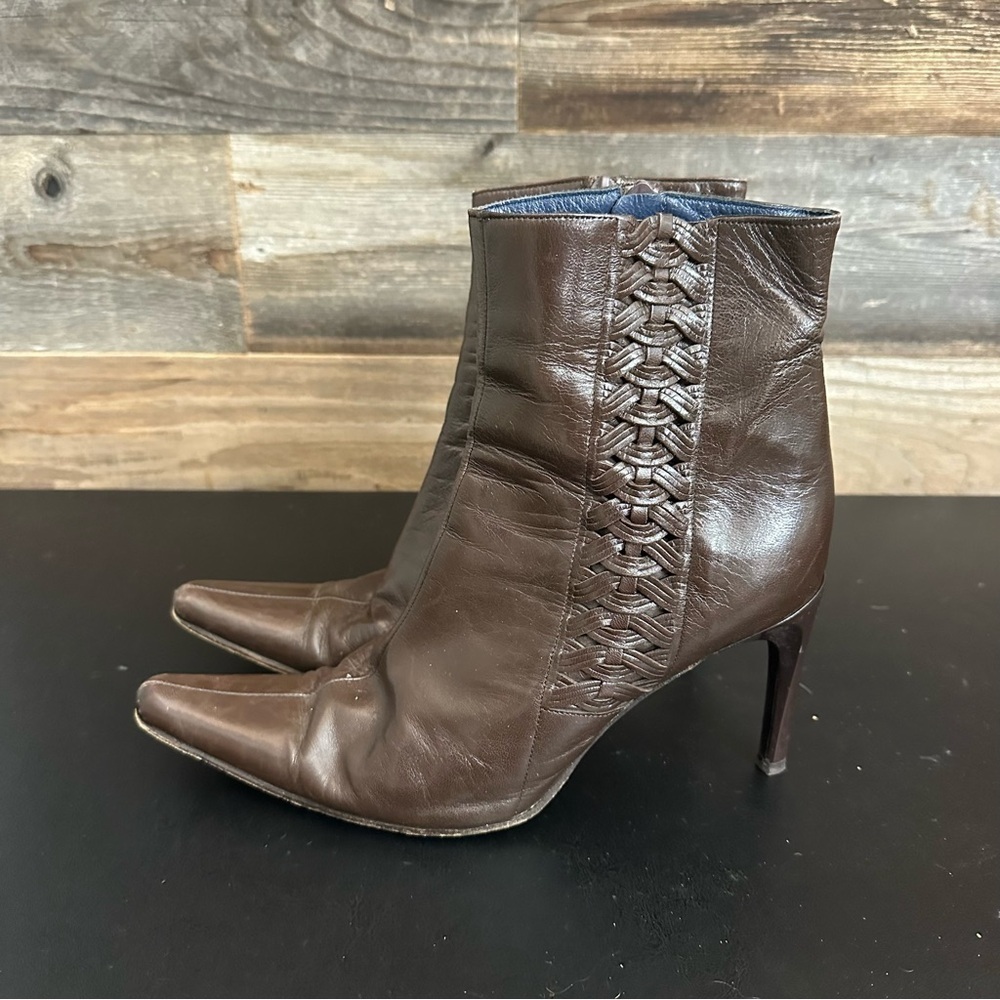 BCBG Women Max Azria Brown High Heel Bootie Side Zip Designer EU 38.5 US 8B